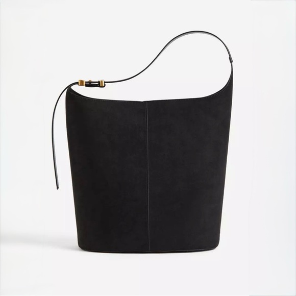 H&M Handbags - H&M Black Faux Suede Bucket Bag Gold Hardware Adjustable Strap